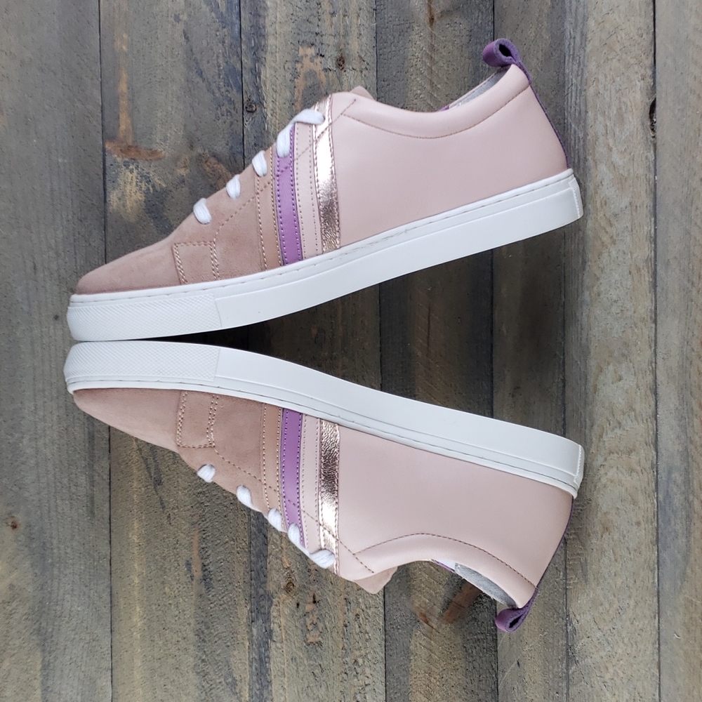 Seychelles Women's Stand Out Leather Suede Sneakers Blush Multi Stripe - Picture 4 of 9